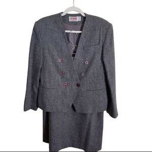 Vintage 60s EMO Pure Wool Gray Skirt Suit Size 12